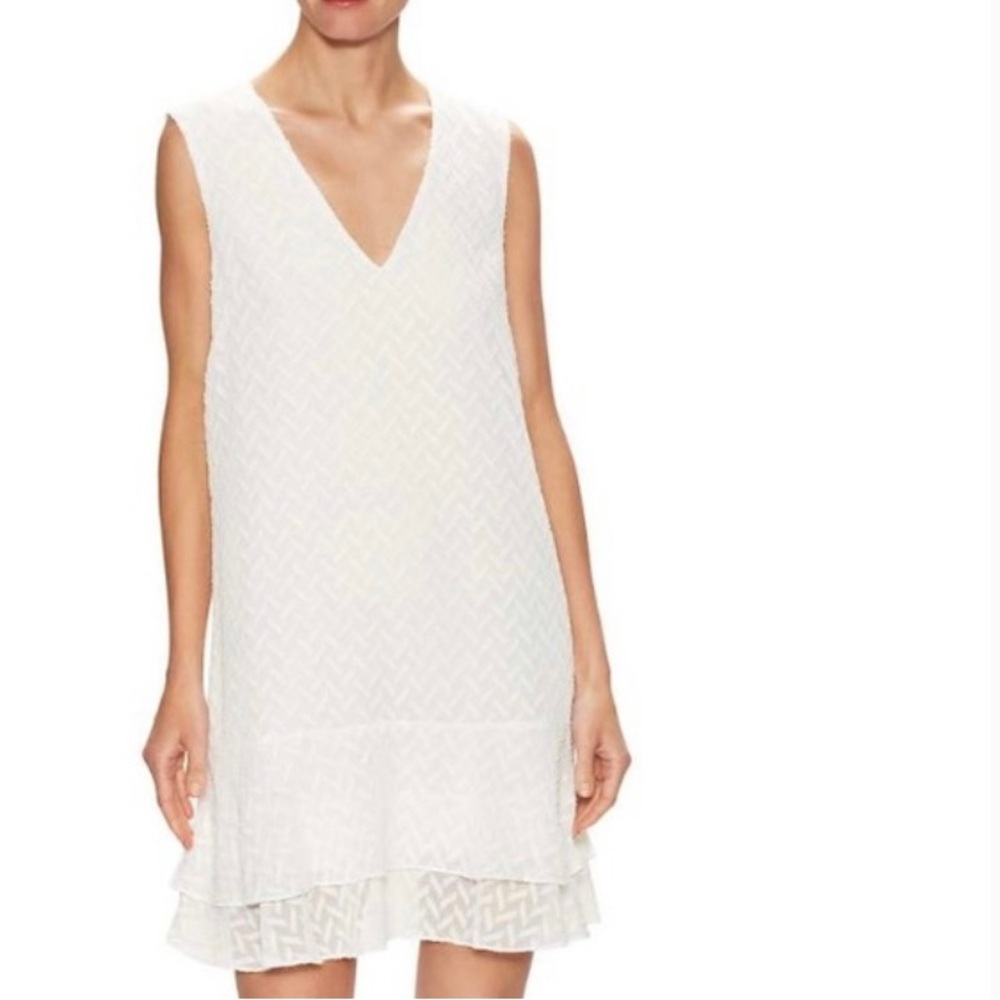 BCBGMAXAZRIA White Textured Ruffle Dress